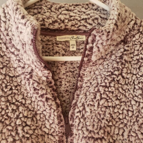 Express One Eleven Faux Fur Jacket Womens Size Small Cozy Sherpa Zip Up - Picture 3 of 9